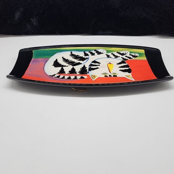 Naylor Designs Ceramic Cat Hanging Plate Black Background Colorful 2005 VTG - Picture 9 of 13